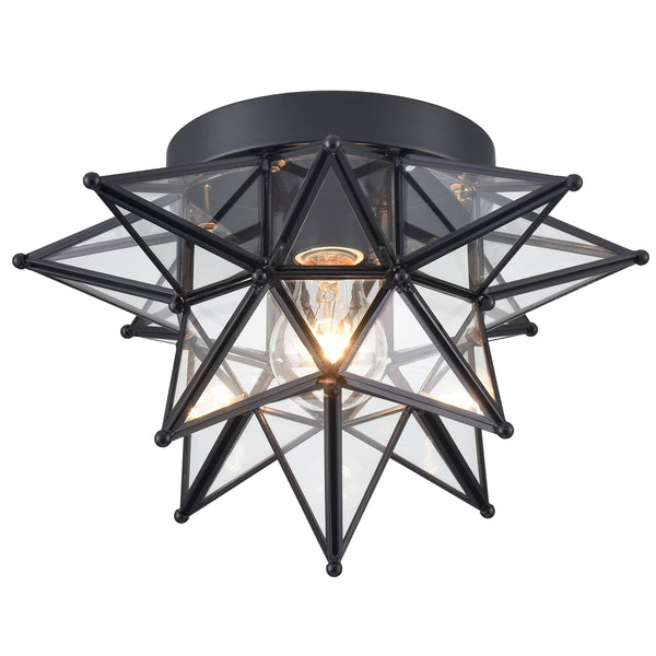 Black Moravian Star Ceiling Light Flush Mount, Transparent, 12.7-IN